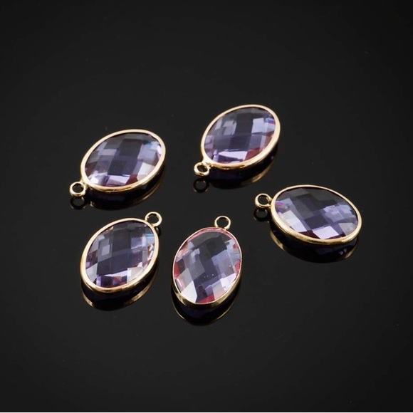 GradeA June Light Alexandrite 18mm Gold Plated Oval Crystal Pendant Drop Earring - Picture 16 of 17